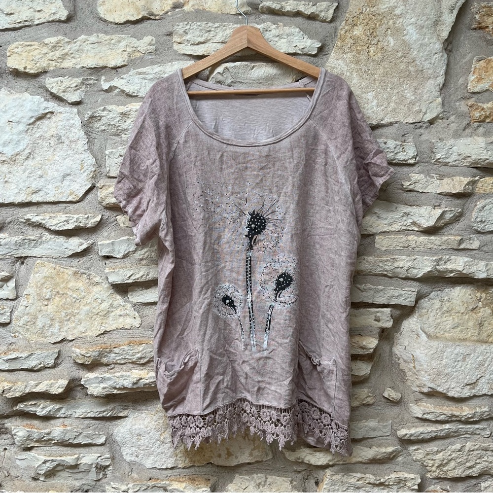 MADE IN ITALY Dandelion linen and cotton beach cover up Dress Top